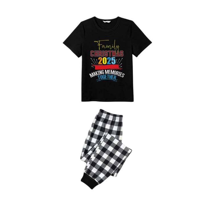 Eva Jonsson | Svart-Vit Rutiga Korta Ärmar-Julpyjamas-Set med Jul-Textmönster Edition-Eva Jonsson