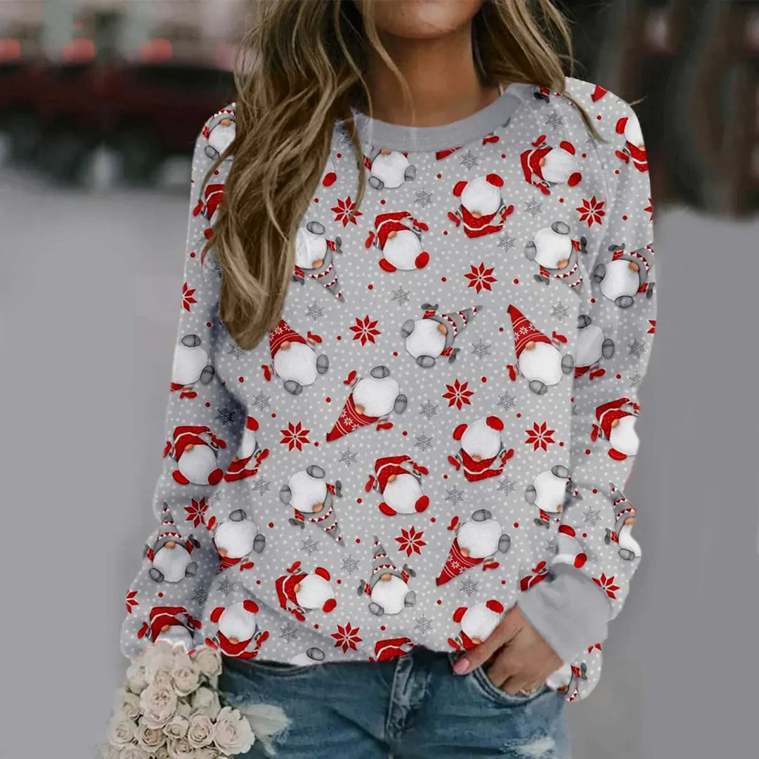 Mirla | Sweatshirt med Santa-Tryck - Bekväm 3D-Jultröja För Högtiderna-Eva Jonsson