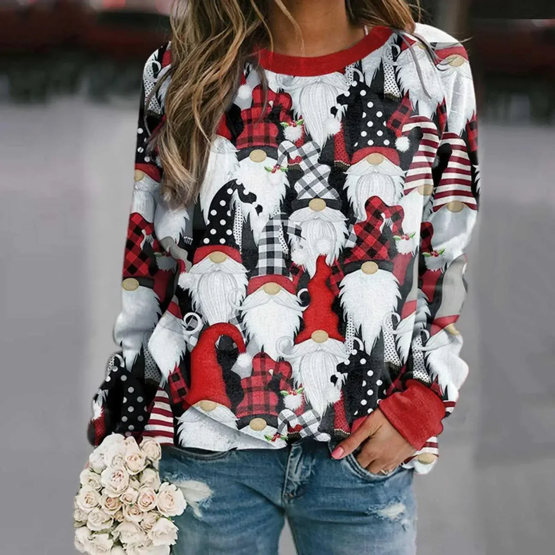 Mirla | Sweatshirt med Santa-Tryck - Bekväm 3D-Jultröja För Högtiderna-Eva Jonsson