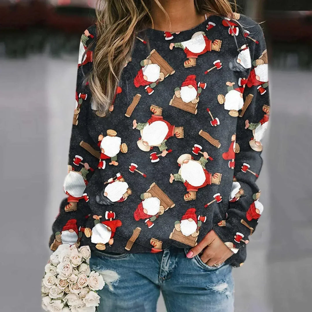 Mirla | Sweatshirt med Santa-Tryck - Bekväm 3D-Jultröja För Högtiderna-Eva Jonsson