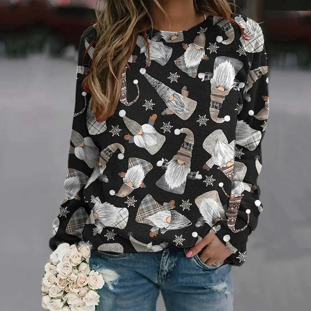Mirla | Sweatshirt med Santa-Tryck - Bekväm 3D-Jultröja För Högtiderna-Eva Jonsson