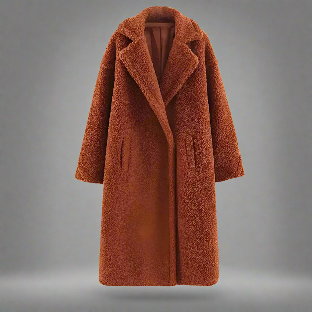 Mirla | Teddy Kappa Lång Faux Shearling Avslappnad Snitt Elegant Reverskrage-Eva Jonsson