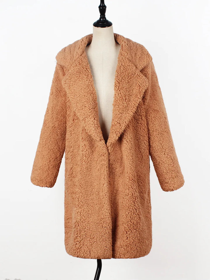 Mirla | Teddy Kappa Mjuk och Varm Oversized Skärning Öppen Framsida Långa Ärmar-Eva Jonsson