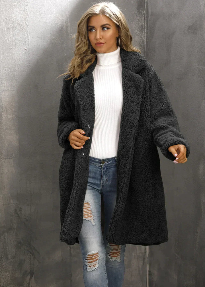 Mirla | Teddy Kappa Mjuk och Varm Oversized Skärning Öppen Framsida Långa Ärmar-Eva Jonsson