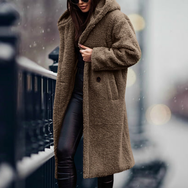 Mirla | Teddyjacka Lång Mjuk Fleece Lätt Oversize Passform med Huva Varm Komfort-Eva Jonsson