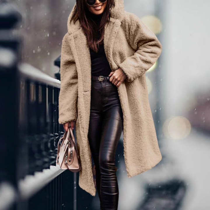 Mirla | Teddyjacka Lång Mjuk Fleece Lätt Oversize Passform med Huva Varm Komfort-Eva Jonsson