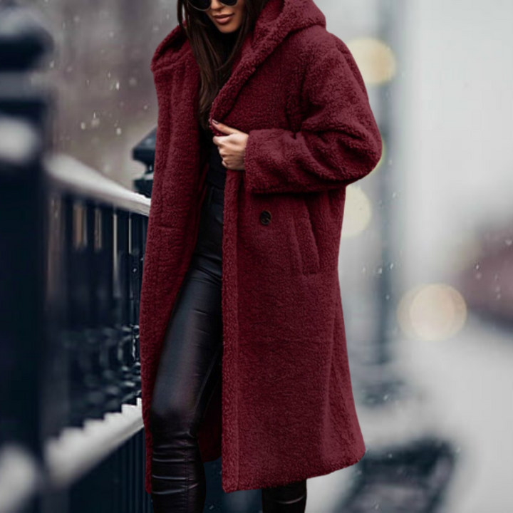 Mirla | Teddyjacka Lång Mjuk Fleece Lätt Oversize Passform med Huva Varm Komfort-Eva Jonsson