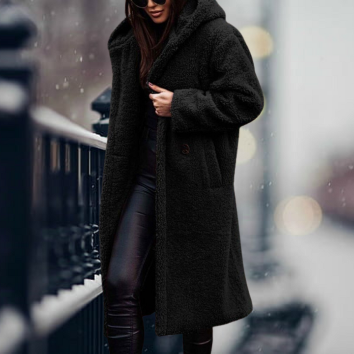 Mirla | Teddyjacka Lång Mjuk Fleece Lätt Oversize Passform med Huva Varm Komfort-Eva Jonsson