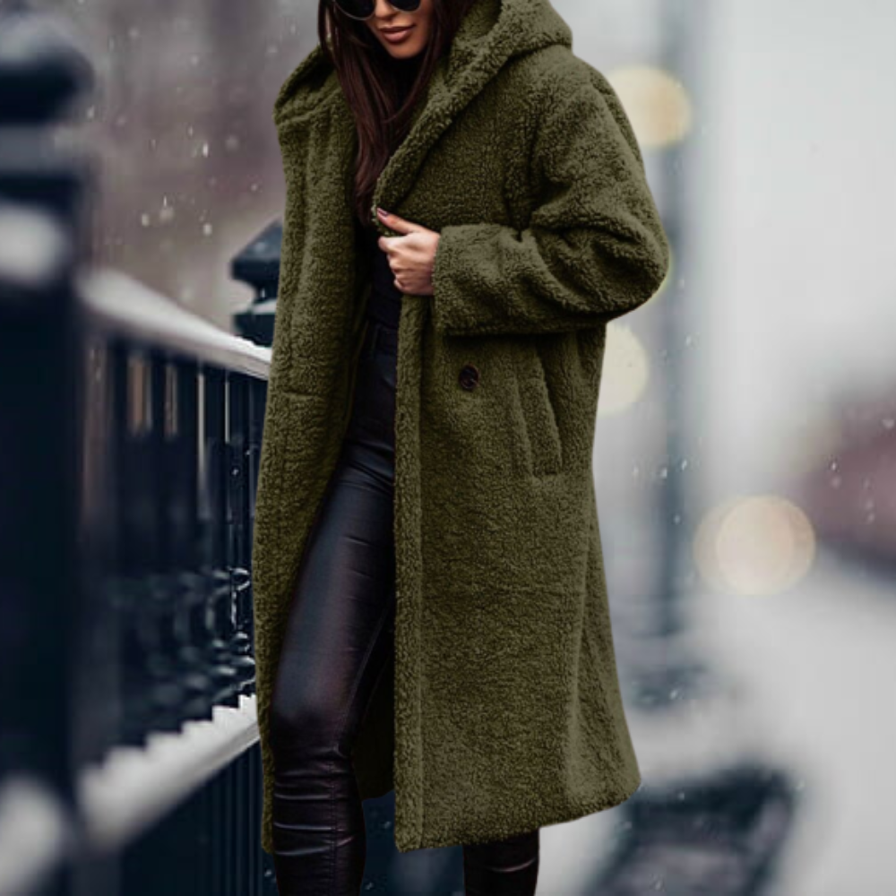 Mirla | Teddyjacka Lång Mjuk Fleece Lätt Oversize Passform med Huva Varm Komfort-Eva Jonsson