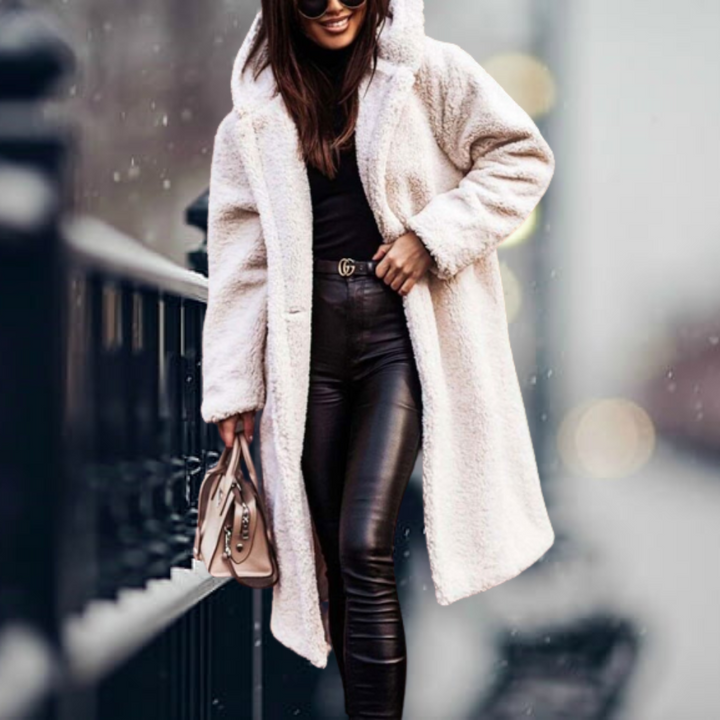 Mirla | Teddyjacka Lång Mjuk Fleece Lätt Oversize Passform med Huva Varm Komfort-Eva Jonsson