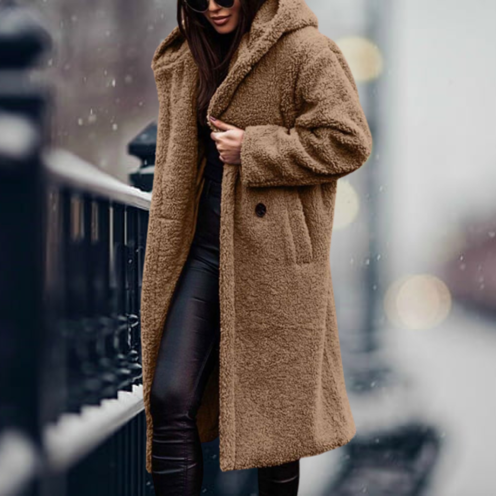 Mirla | Teddyjacka Lång Mjuk Fleece Lätt Oversize Passform med Huva Varm Komfort-Eva Jonsson