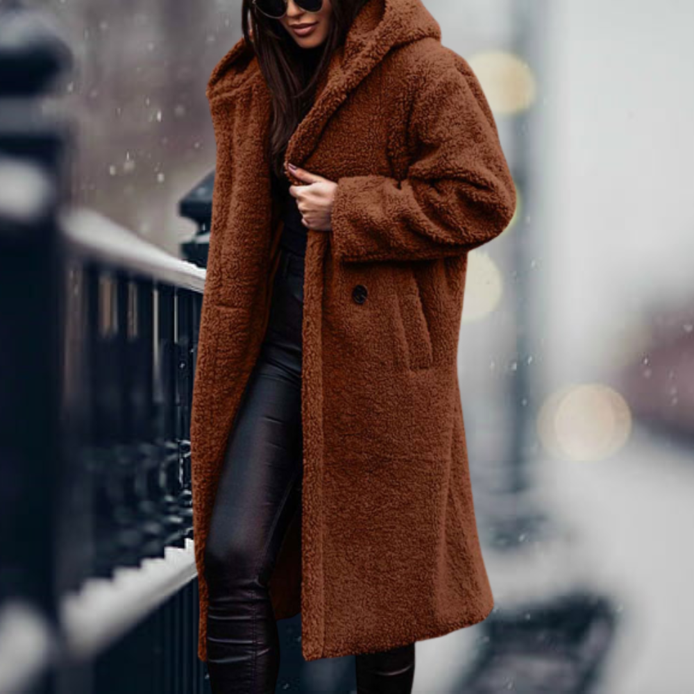 Mirla | Teddyjacka Lång Mjuk Fleece Lätt Oversize Passform med Huva Varm Komfort-Eva Jonsson