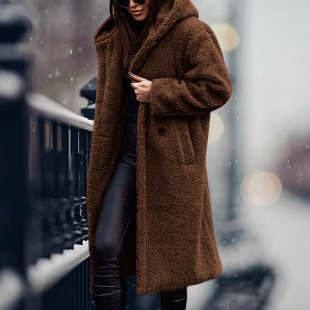 Mirla | Teddyjacka Lång Mjuk Fleece Lätt Oversize Passform med Huva Varm Komfort-Eva Jonsson