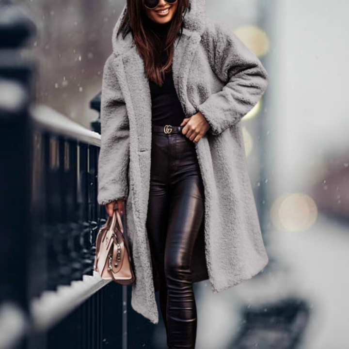 Mirla | Teddyjacka Lång Mjuk Fleece Lätt Oversize Passform med Huva Varm Komfort-Eva Jonsson