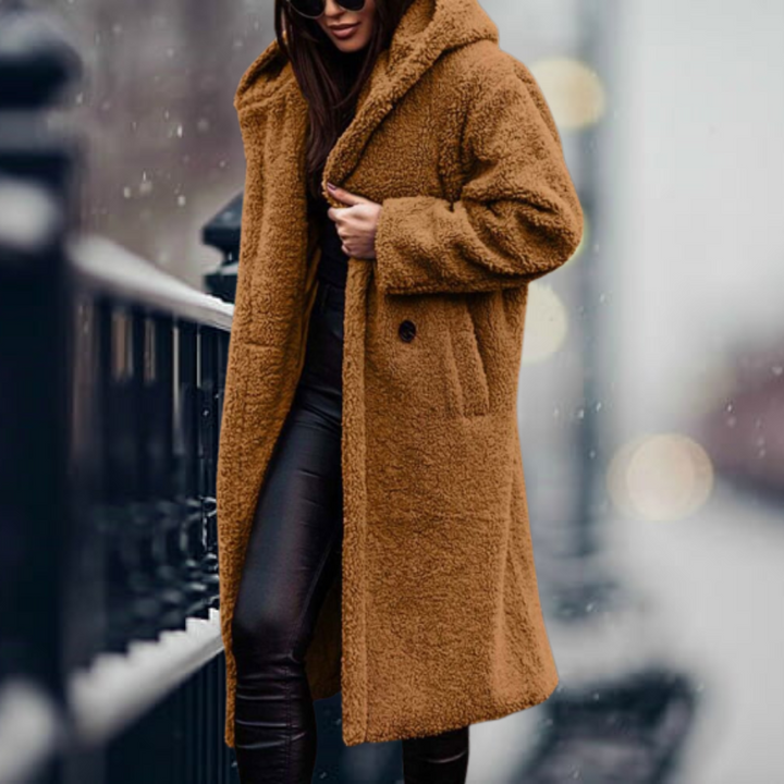 Mirla | Teddyjacka Lång Mjuk Fleece Lätt Oversize Passform med Huva Varm Komfort-Eva Jonsson