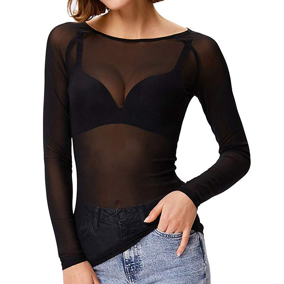 Mirla | Transparent mesh långärmad topp för damer-Eva Jonsson