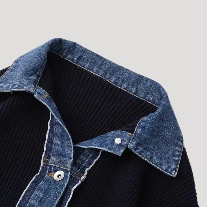 Mirla | Tröja med Denimkrage och Knapplist-Eva Jonsson