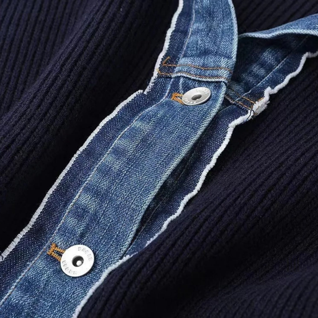 Mirla | Tröja med Denimkrage och Knapplist-Eva Jonsson