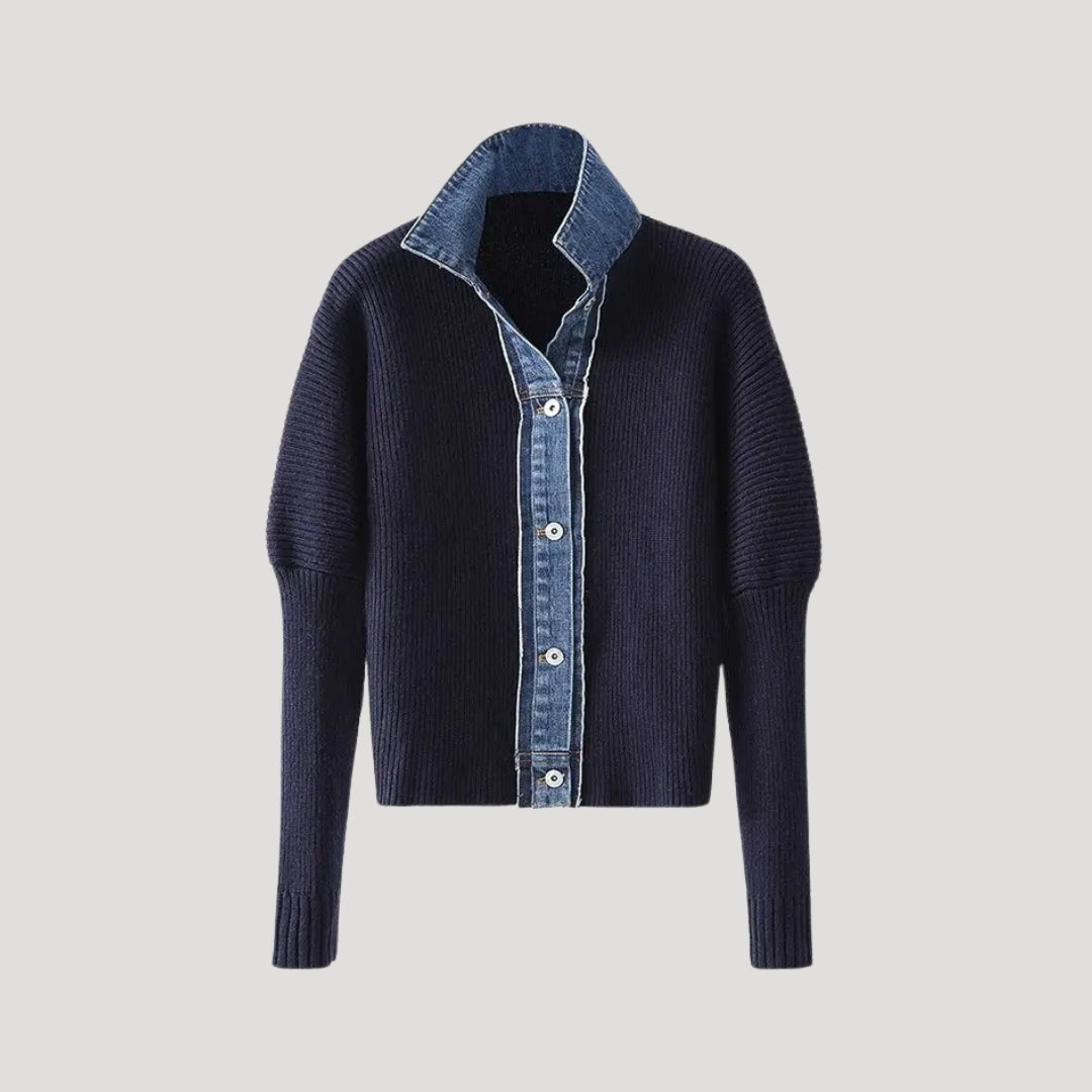 Mirla | Tröja med Denimkrage och Knapplist-Eva Jonsson