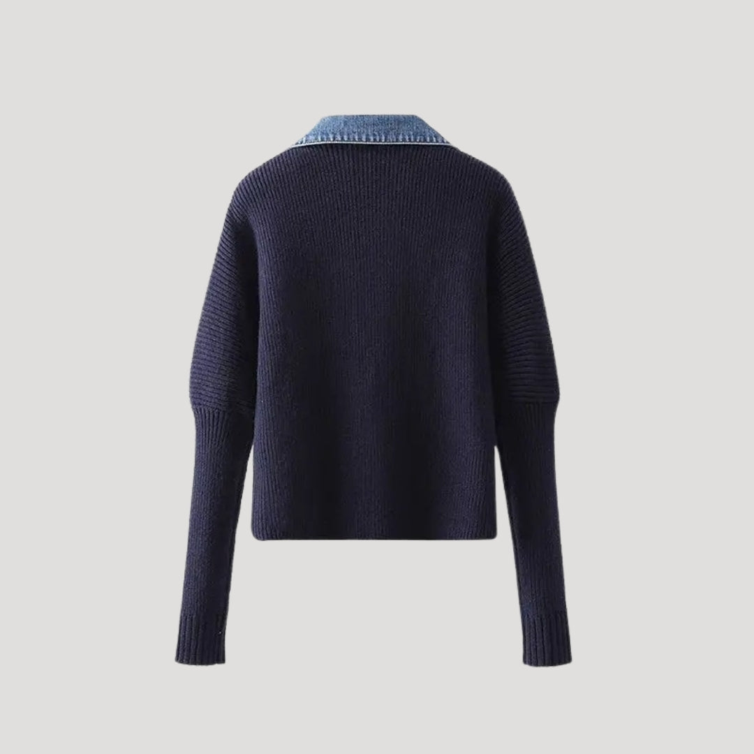Mirla | Tröja med Denimkrage och Knapplist-Eva Jonsson