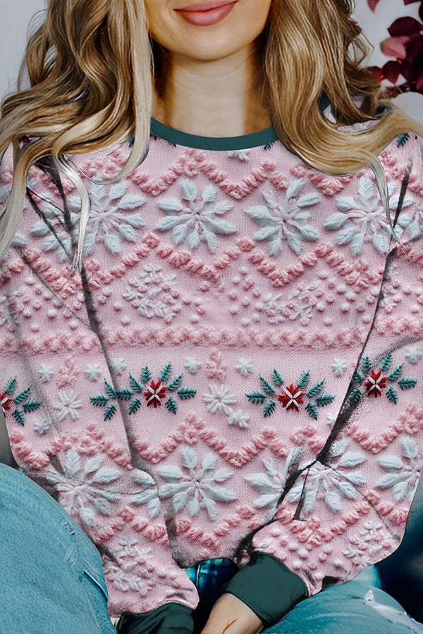 Mirla | Tryckt Jul Kontrastfärgad Långärmad Skjorta Sweatshirt-Eva Jonsson