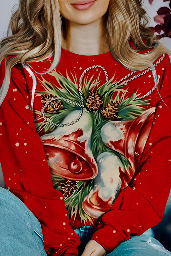 Mirla | Tryckt Jul Kontrastfärgad Långärmad Skjorta Sweatshirt-Eva Jonsson