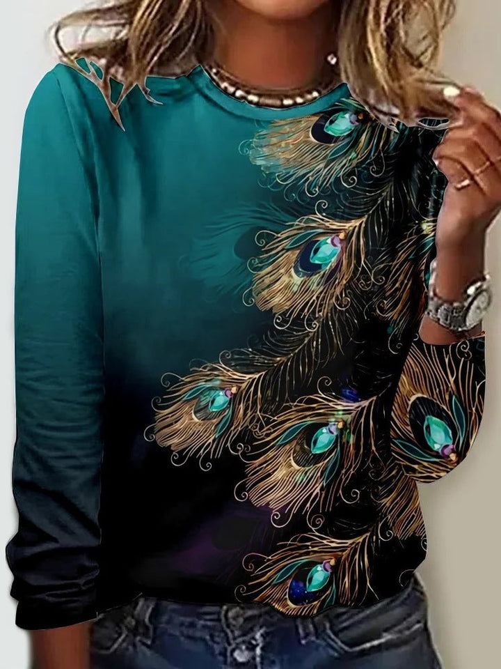 Mirla | Tryckt Rundhals-T-shirt-Eva Jonsson