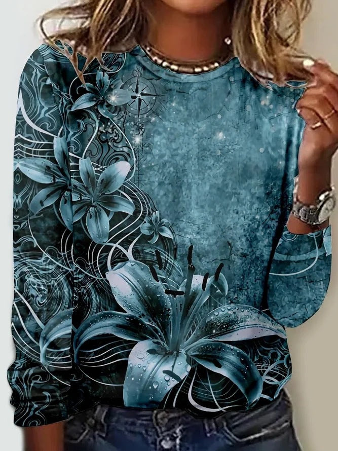 Mirla | Tryckt Rundhals-T-shirt-Eva Jonsson