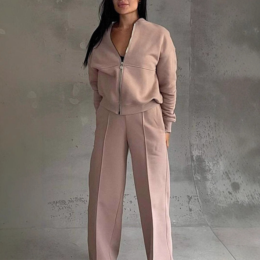 Mirla | Tvådelat Set med Zipjacka och Vid Ben I Sportstil-Eva Jonsson