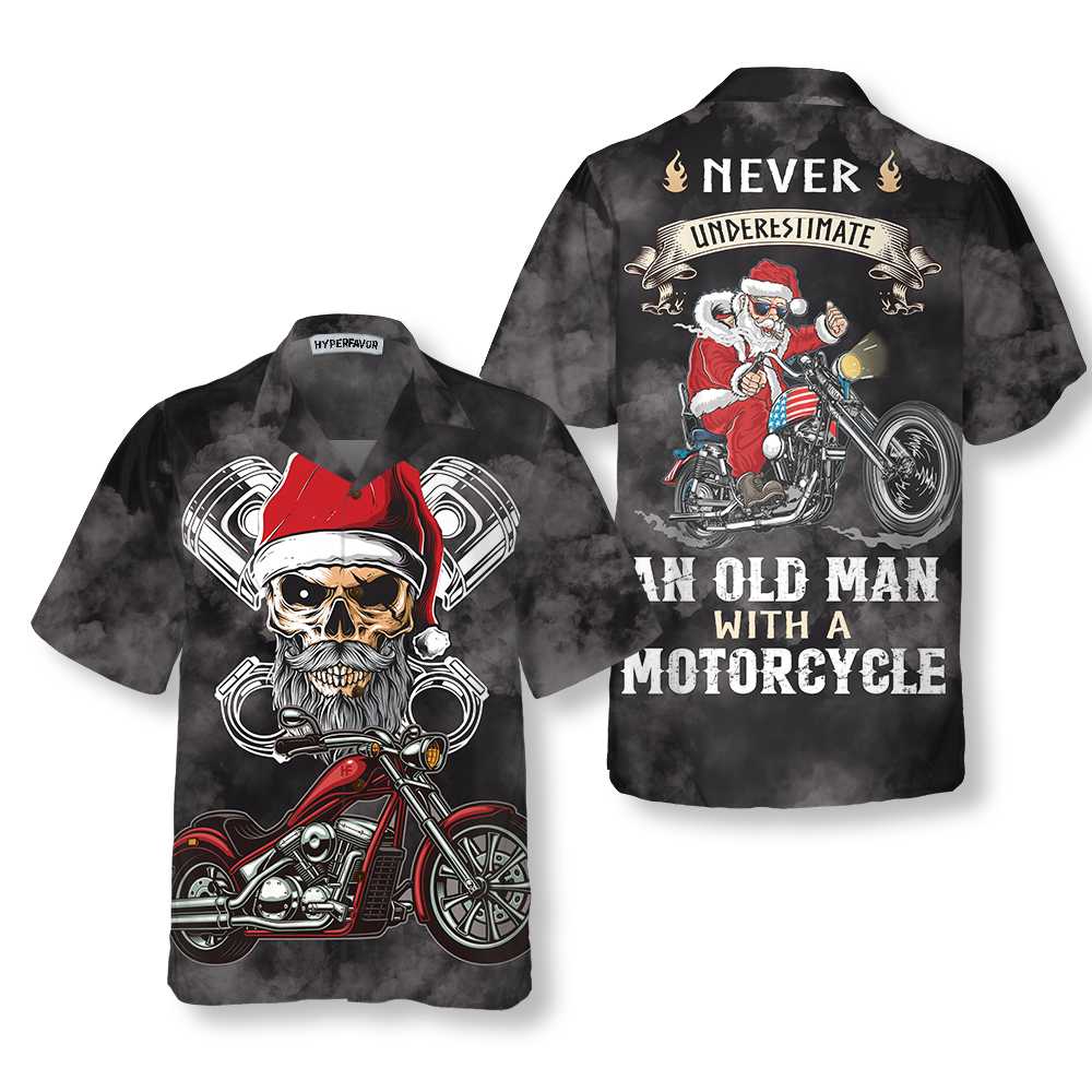 Mirla | Underskatta Aldrig En Gammal Man med En Motorcykel Jul Hawaiian T-Shirt Bästa Motorcykelgåvor Till Jul-Eva Jonsson