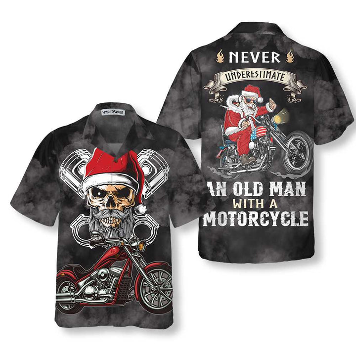 Mirla | Underskatta Aldrig En Gammal Man med En Motorcykel Jul Hawaiian T-Shirt Bästa Motorcykelgåvor Till Jul-Eva Jonsson