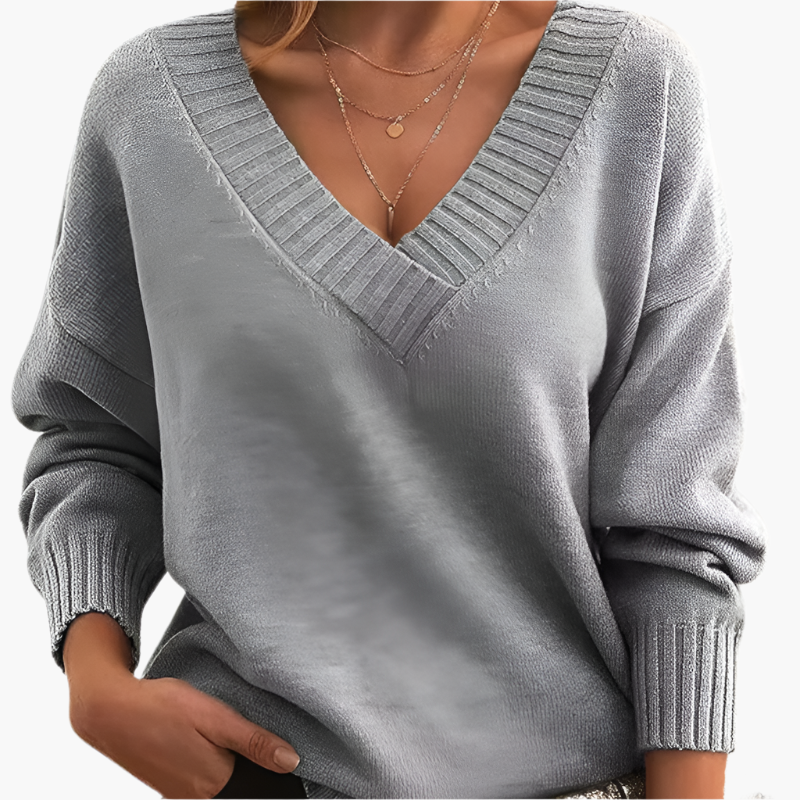 Mirla | V-Ringad Tröja - Elegant Stickad Tröja I Oversize-Stil för Vardag & Kontor-Eva Jonsson