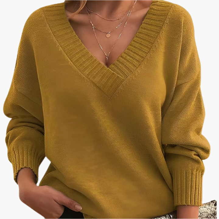 Mirla | V-Ringad Tröja - Elegant Stickad Tröja I Oversize-Stil för Vardag & Kontor-Eva Jonsson