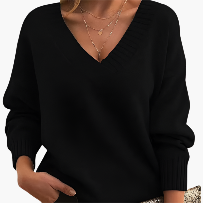 Mirla | V-Ringad Tröja - Elegant Stickad Tröja I Oversize-Stil för Vardag & Kontor-Eva Jonsson