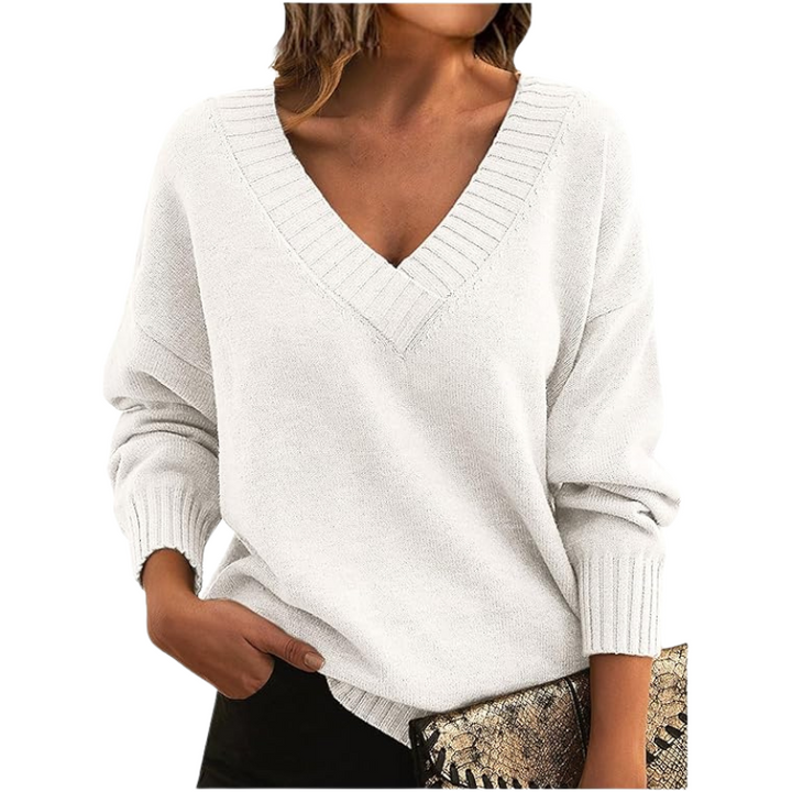 Mirla | V-Ringad Tröja - Elegant Stickad Tröja I Oversize-Stil för Vardag & Kontor-Eva Jonsson