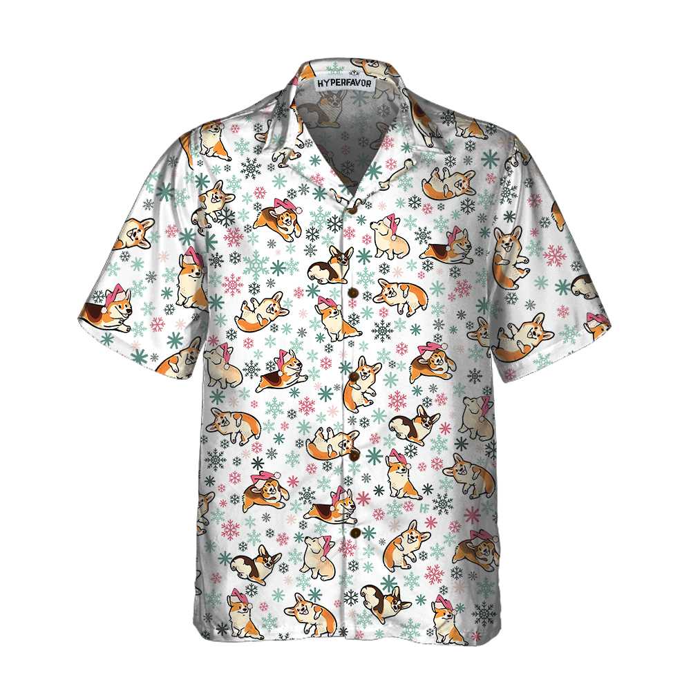 Mirla | Varm Corgi För En Glad Jul-Hawaiian-Skjorta Rolig Jul-Corgi Bästa Julklappen-Eva Jonsson