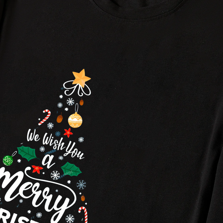 Eva Jonsson | Vi Önskar Dig En God Jul Tryckt Mönster Svart Långärmad Topp med Svarta och Grönrutiga Byxor Par Matchande Pyjamas-Eva Jonsson