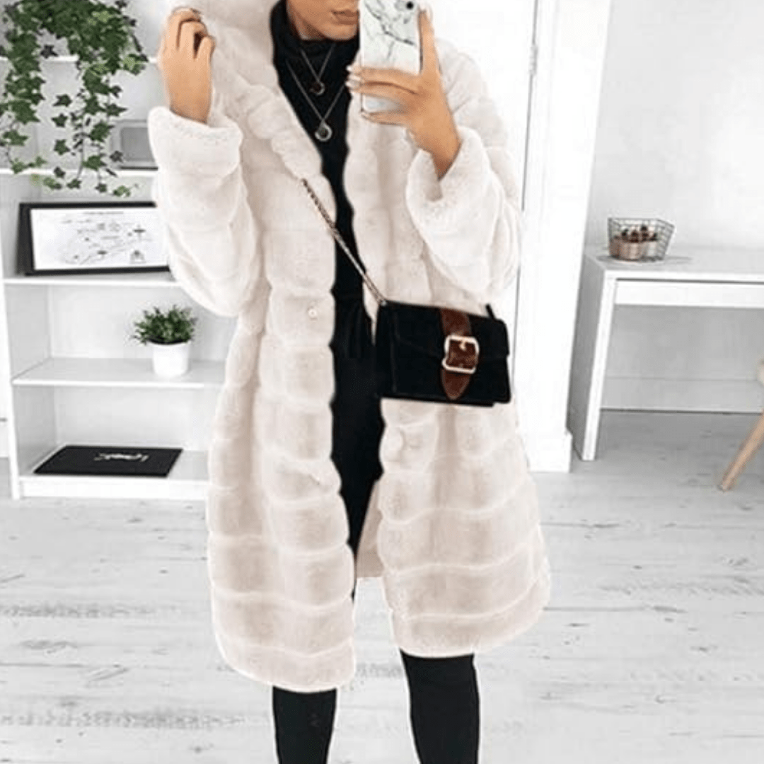 Faux Fur Coat - Vinterjacka med huva och päls för kvinnor-Eva Jonsson