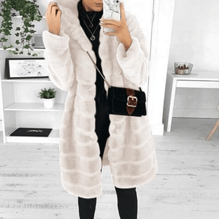 Faux Fur Coat - Vinterjacka med huva och päls för kvinnor-Eva Jonsson