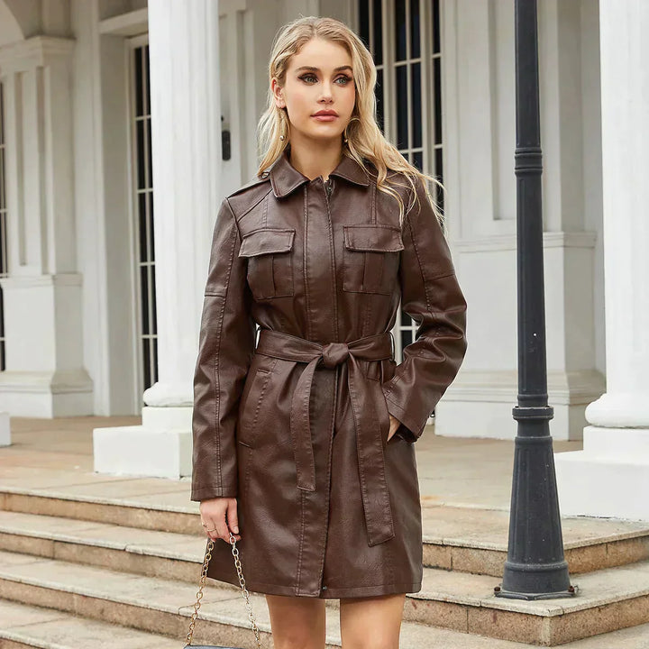 Faux läderjacka | Mellanlång | Bältad | Lång läderjacka | Läderjacka Dam-Eva Jonsson