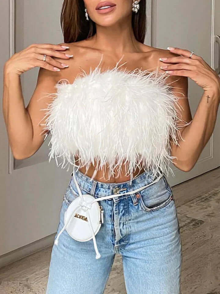 Fjädertopp - Bandeau - Party - Axelbandslös topp - Crop Top-Eva Jonsson