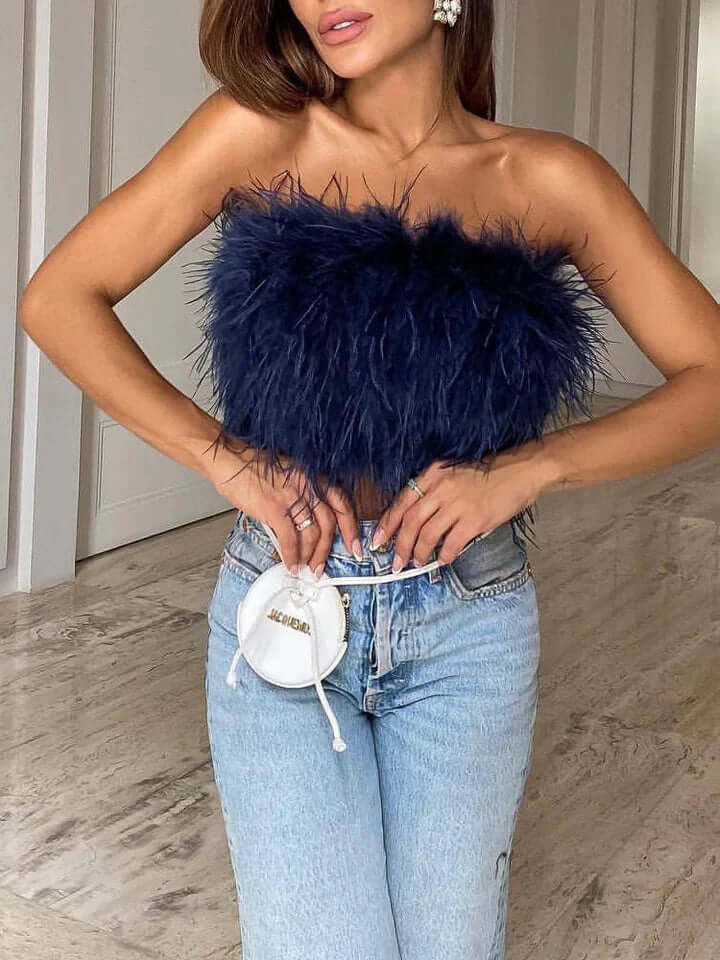 Fjädertopp - Bandeau - Party - Axelbandslös topp - Crop Top-Eva Jonsson