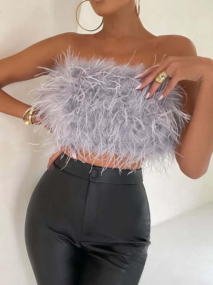 Fjädertopp - Bandeau - Party - Axelbandslös topp - Crop Top-Eva Jonsson