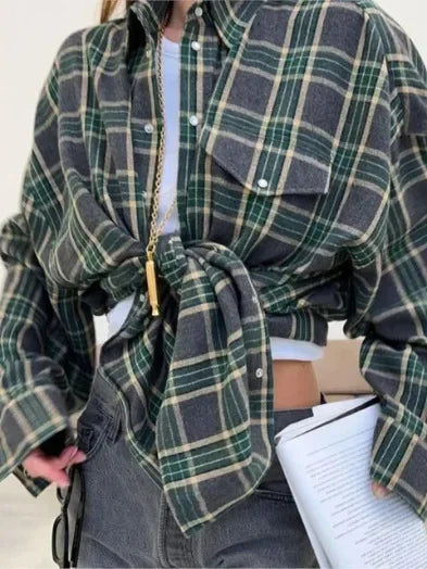 Flanellskjorta - Bomull - Rutig - Oversized skjorta - Flanellskjortor för dam-Eva Jonsson