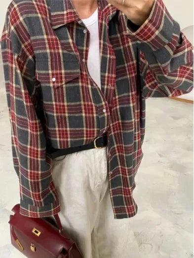 Flanellskjorta - Bomull - Rutig - Oversized skjorta - Flanellskjortor för dam-Eva Jonsson