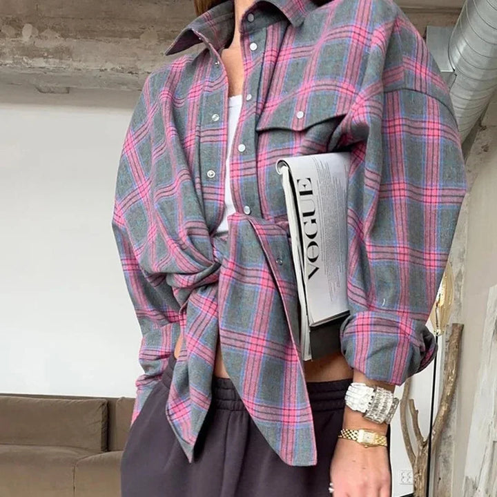 Flanellskjorta - Bomull - Rutig - Oversized skjorta - Flanellskjortor för dam-Eva Jonsson