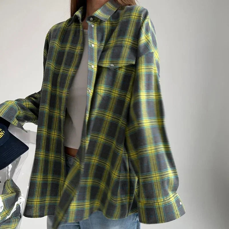 Flanellskjorta - Bomull - Rutig - Oversized skjorta - Flanellskjortor för dam-Eva Jonsson