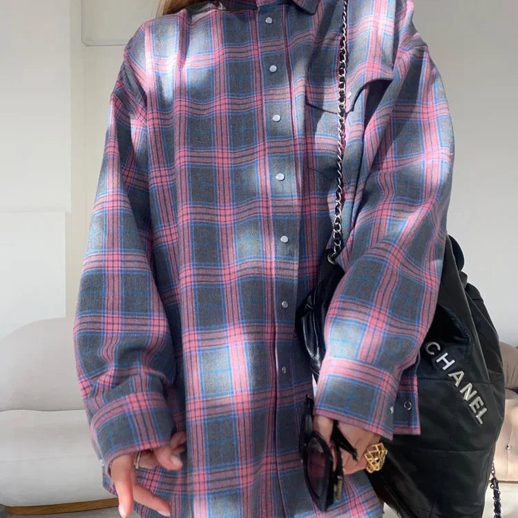 Flanellskjorta - Bomull - Rutig - Oversized skjorta - Flanellskjortor för dam-Eva Jonsson