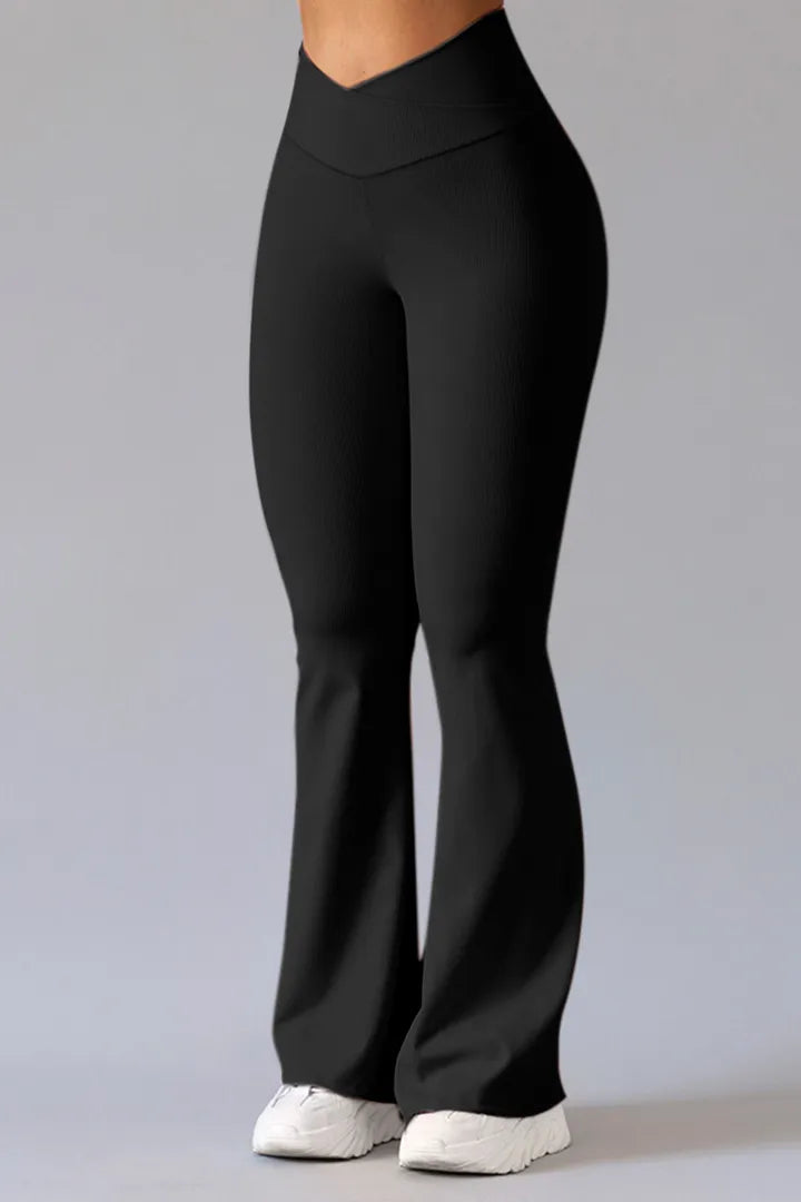 Flared Leggings - Damleggings med hög midja och V-ringning-Eva Jonsson