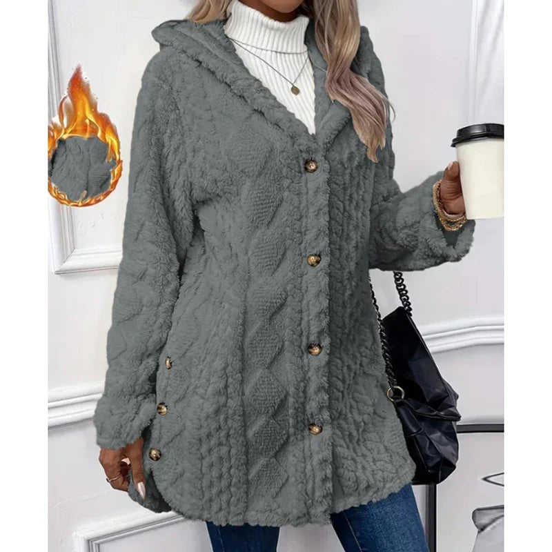 Fleece Kofta - Mellanlång - Huva - Fleecejacka - Damkläder-Eva Jonsson